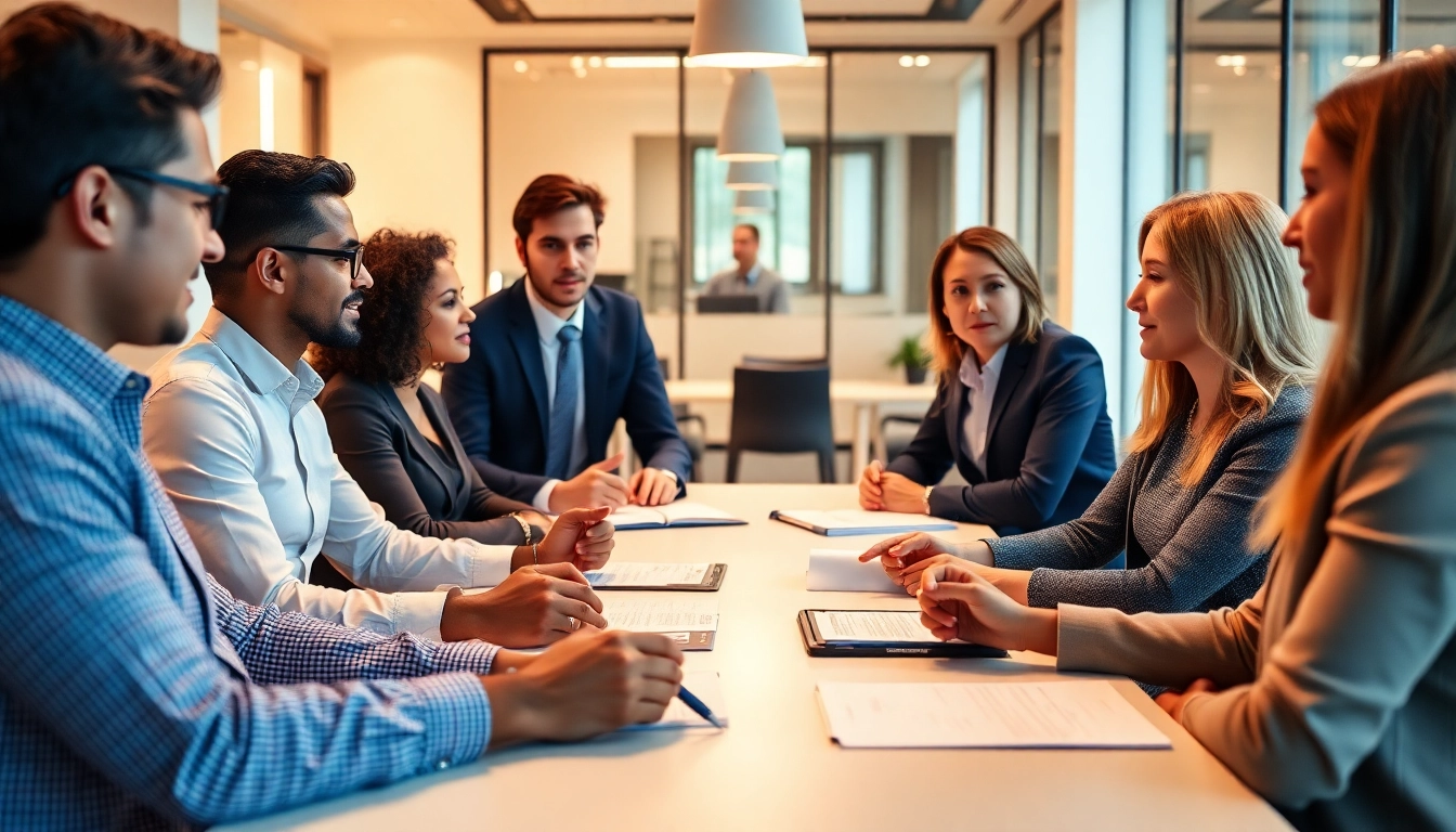 Consulting team collaborating on unternehmensberatung altenpflege strategies in a professional office.
