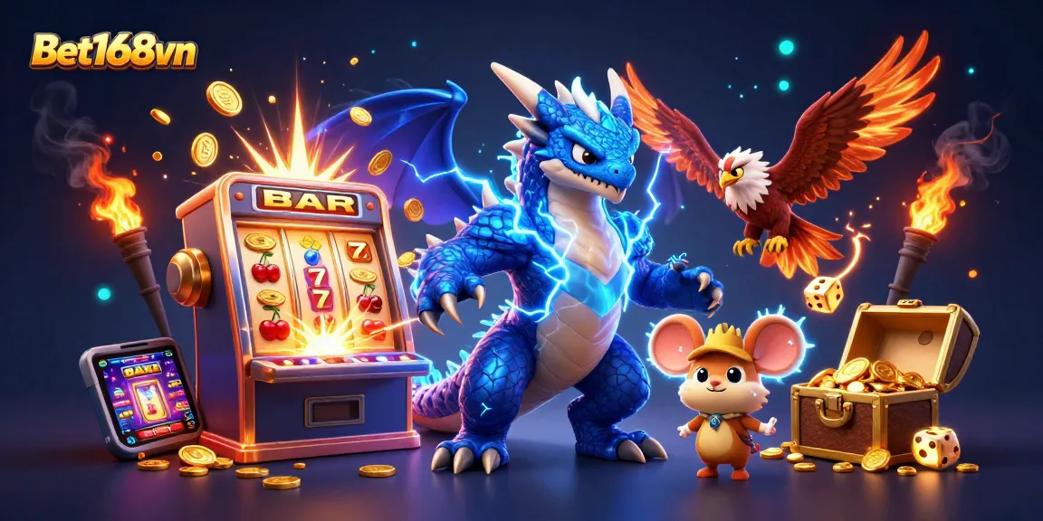 Experience thrilling jackpots with Bet168vn's slots featuring dynamic characters and vibrant gameplay elements.