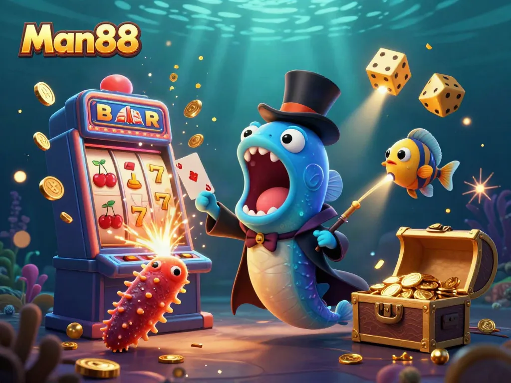 Experience thrilling gameplay at Man88 with vibrant characters and dynamic casino elements.