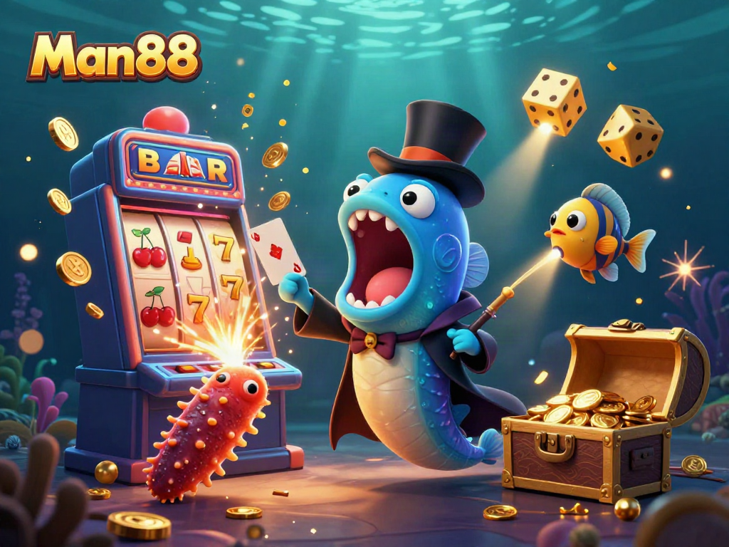 Experience thrilling gameplay at Man88 with vibrant characters and dynamic casino elements.