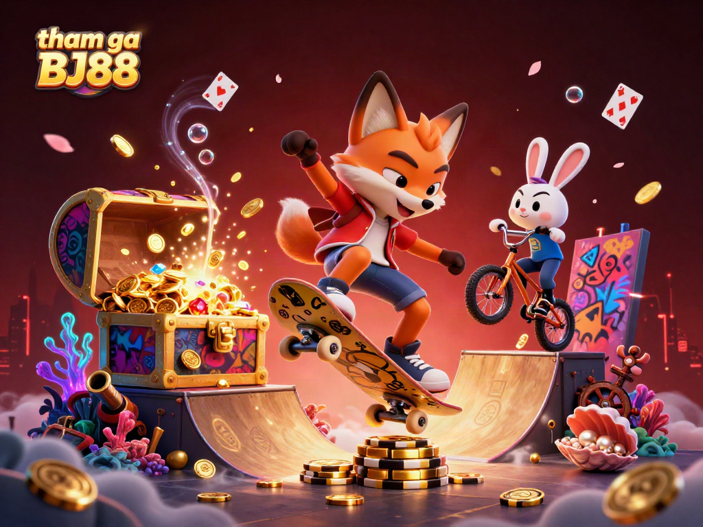Engage in tham gia BJ88 with vibrant casino adventures featuring playful characters and dynamic elements.