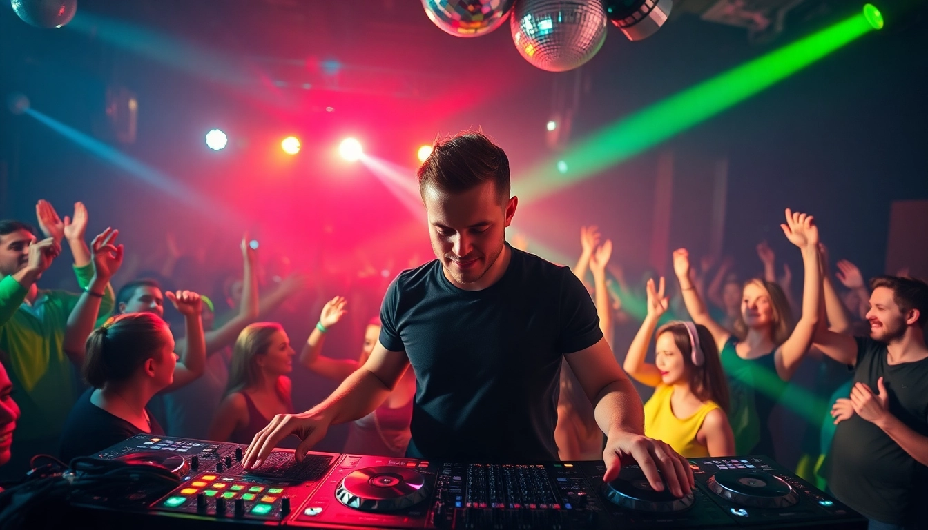 DJ aus München begeistert die Menge mit pulsierenden Beats auf der Tanzfläche.