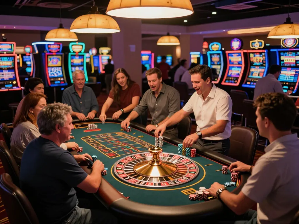 Players enjoying vibrant bet168 casino experience at roulette table, lively atmosphere