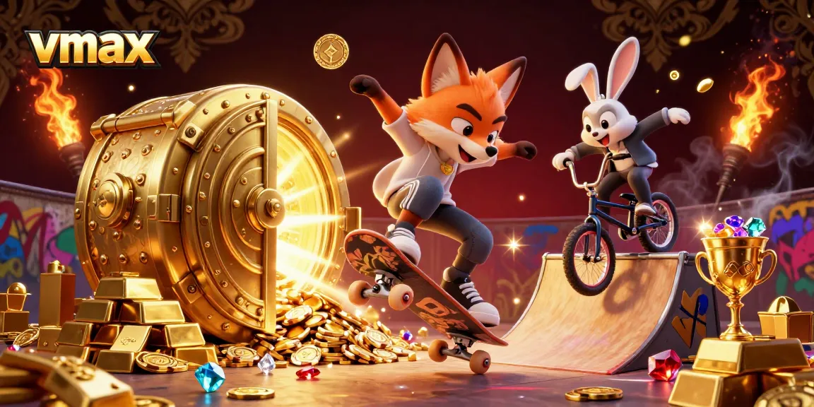 Experience the thrill of vmax gaming with vibrant characters and casino riches in this dynamic digital illustration.