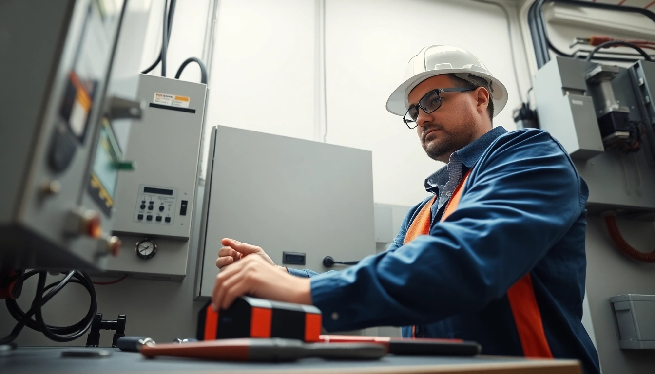 Electrician conducting a DGUV V3 Prüfung to ensure workplace safety and compliance during inspection.