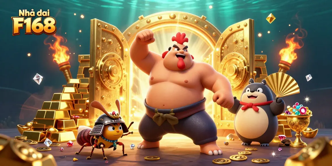 Experience thrilling gameplay at Nhà cái F168 with vibrant casino elements and dynamic characters.