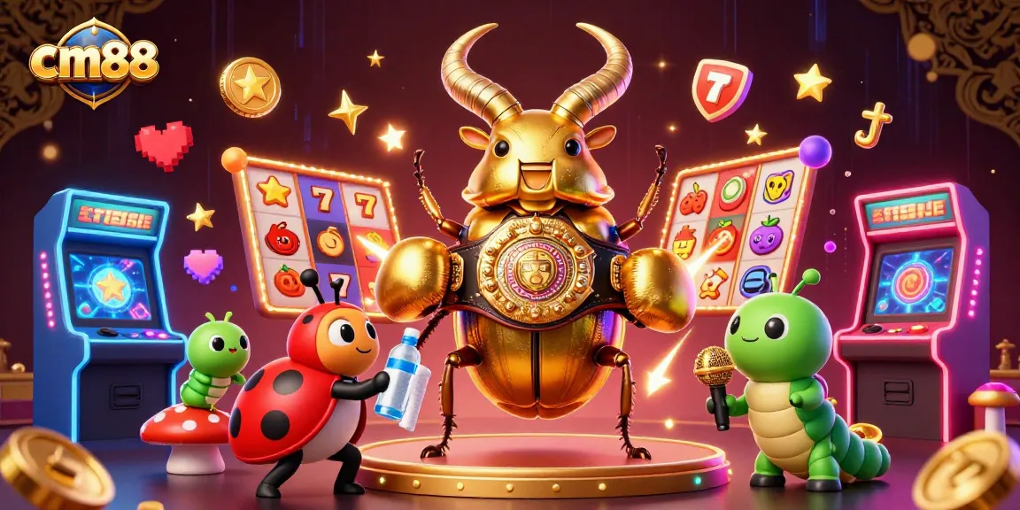 Experience cm88 gaming thrills with a vibrant scene of colorful slots and dynamic characters.