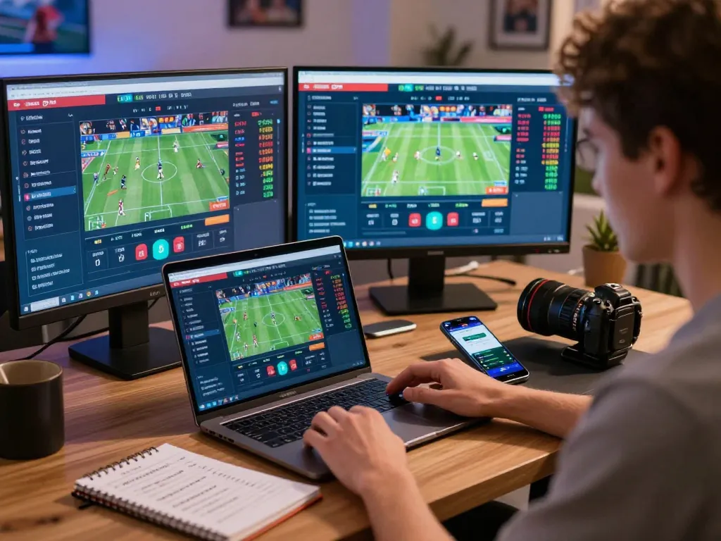 Person engaging in live online sports betting on 23win1, focused on strategy and game analysis.