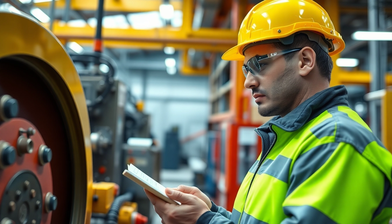 DGUV V3 Prüfung: Techniker führt eine Sicherheitsinspektion in einer Industrieanlage durch.