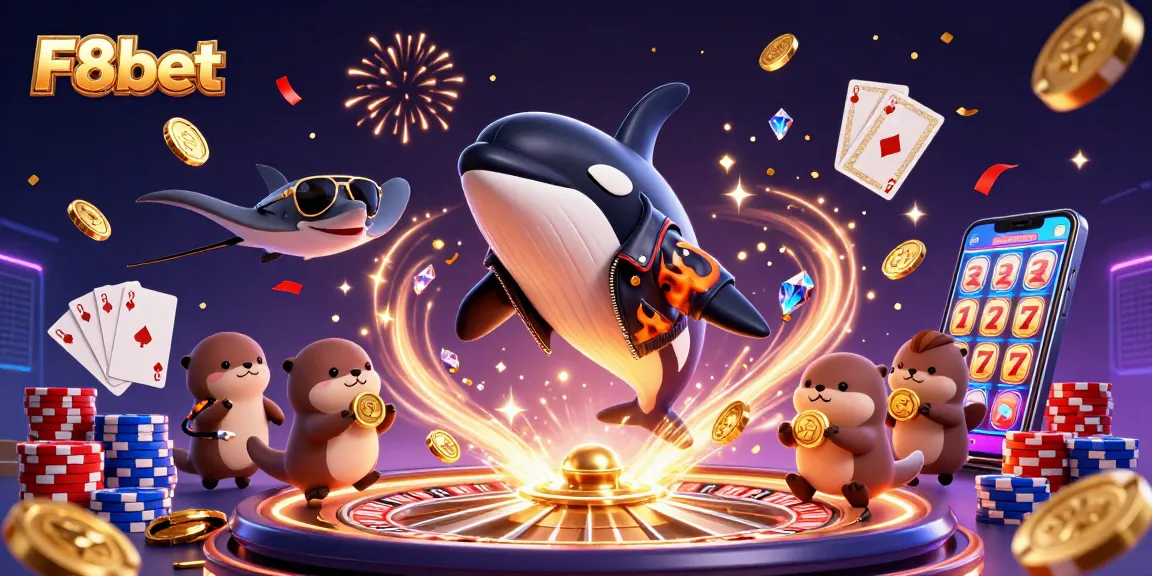 Experience thrilling fun at F8bet with dynamic 3D illustration of gaming excitement and rewards.