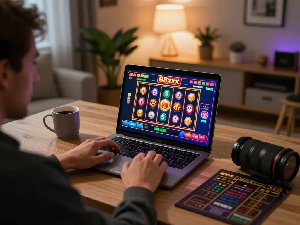 Player enjoying an engaging gaming session on 88xx online casino platform with bright slot visuals