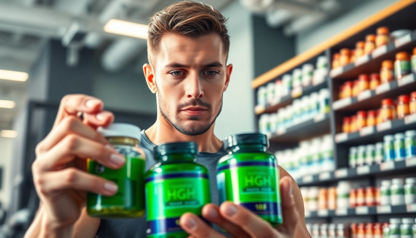 HGH kaufen - Fitness Trainer mit Nahrungsergänzungsmitteln im modernen Fitnessstudio
