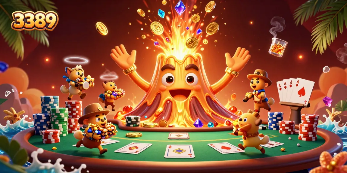 Experience the excitement of 3389 online gaming with a triumphant golden volcano and treasure-filled adventure.