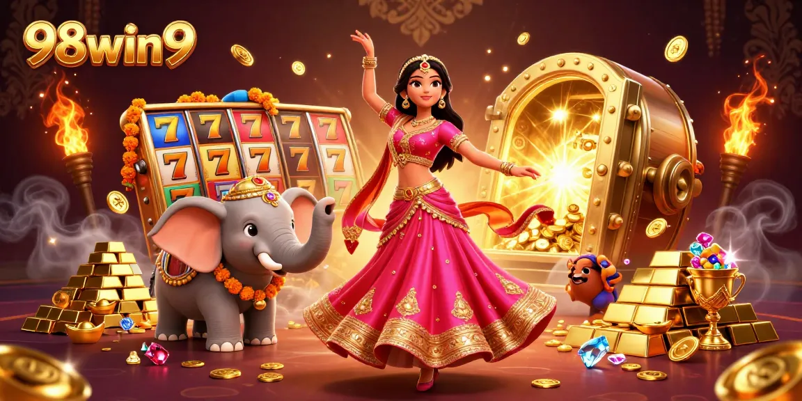Experience thrilling jackpots at 98win9 with vibrant casino atmosphere and captivating characters.