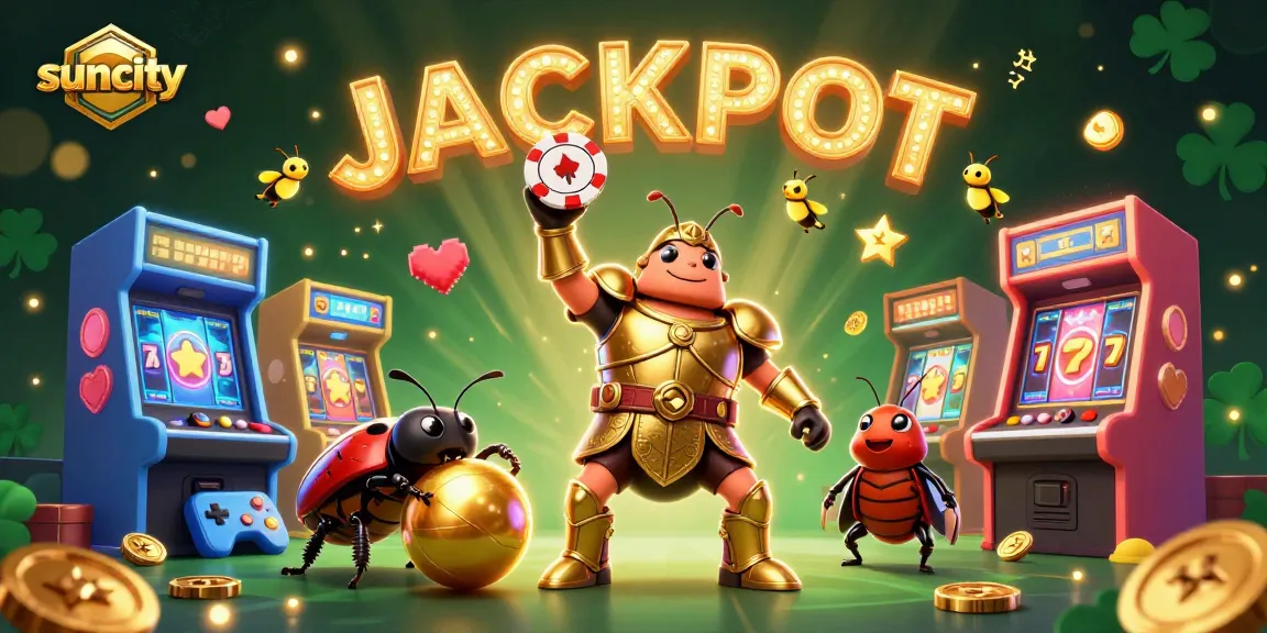 Spin the slots with Suncity's exciting jackpot and charismatic characters in a vibrant casino scene.