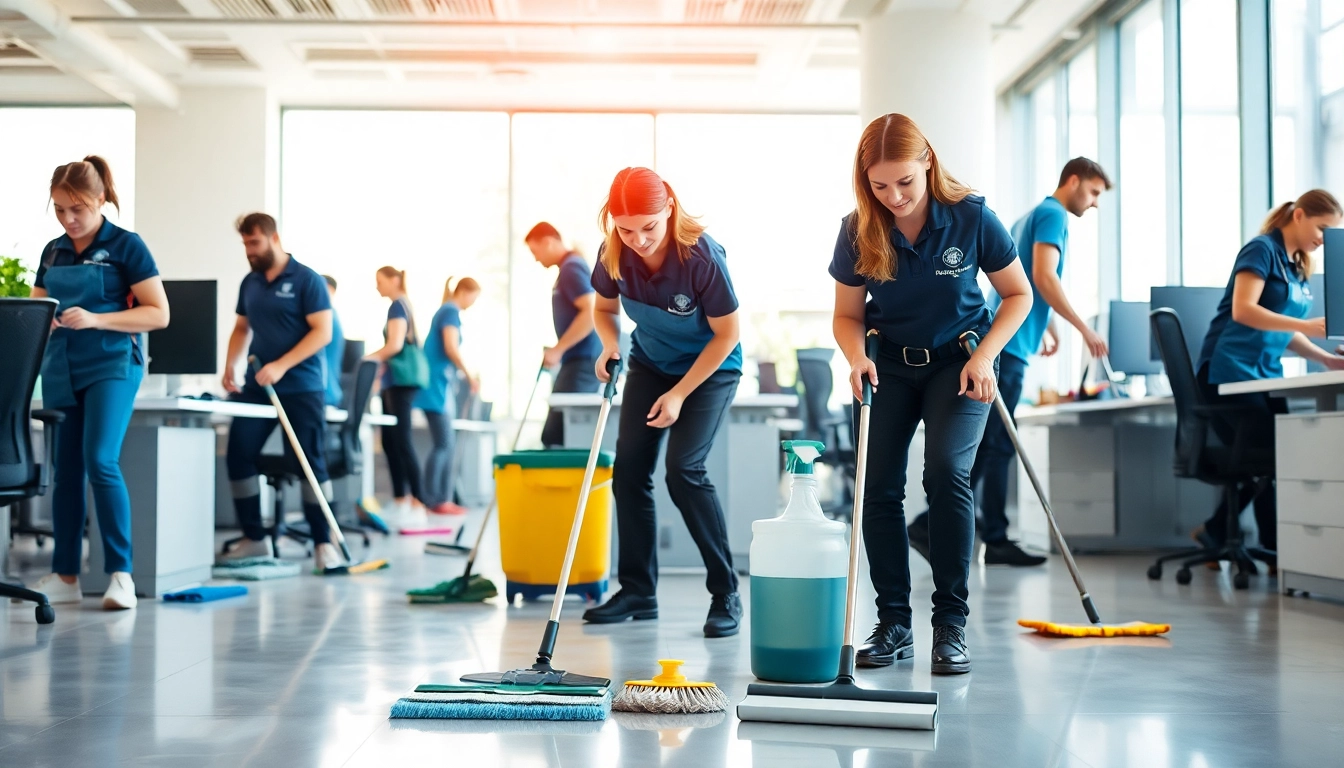 Effiziente Gebäudereinigung Ulm mit professionellen Reinigungskräften in einem modernen Büro.