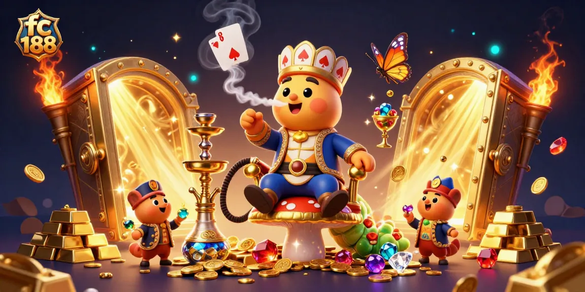 Engage in thrilling gameplay at fc 188 with a vibrant casino scene featuring a caterpillar master and golden treasures.