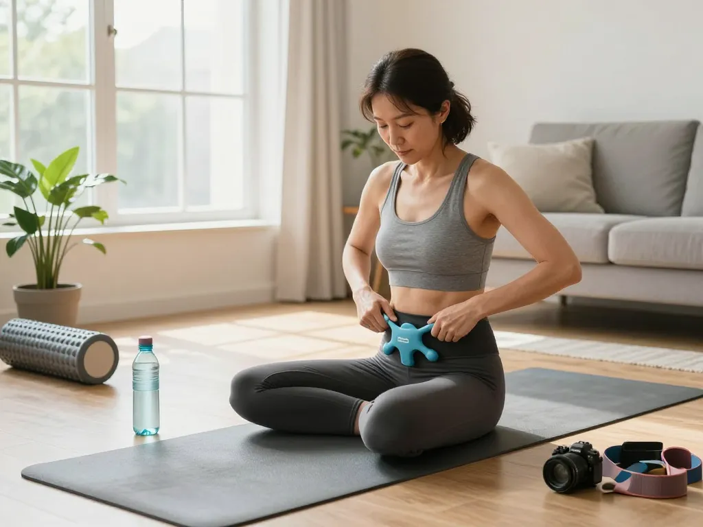 Pelvi-care.de user practicing pelvic floor exercises with a trainer device in a serene home setting, promoting effective health therapy.