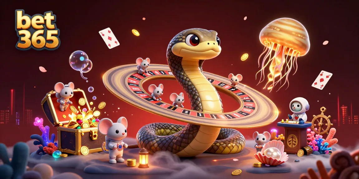 Play on bet 365 in a vibrant 3D cosmic casino scene with creative characters and elements.