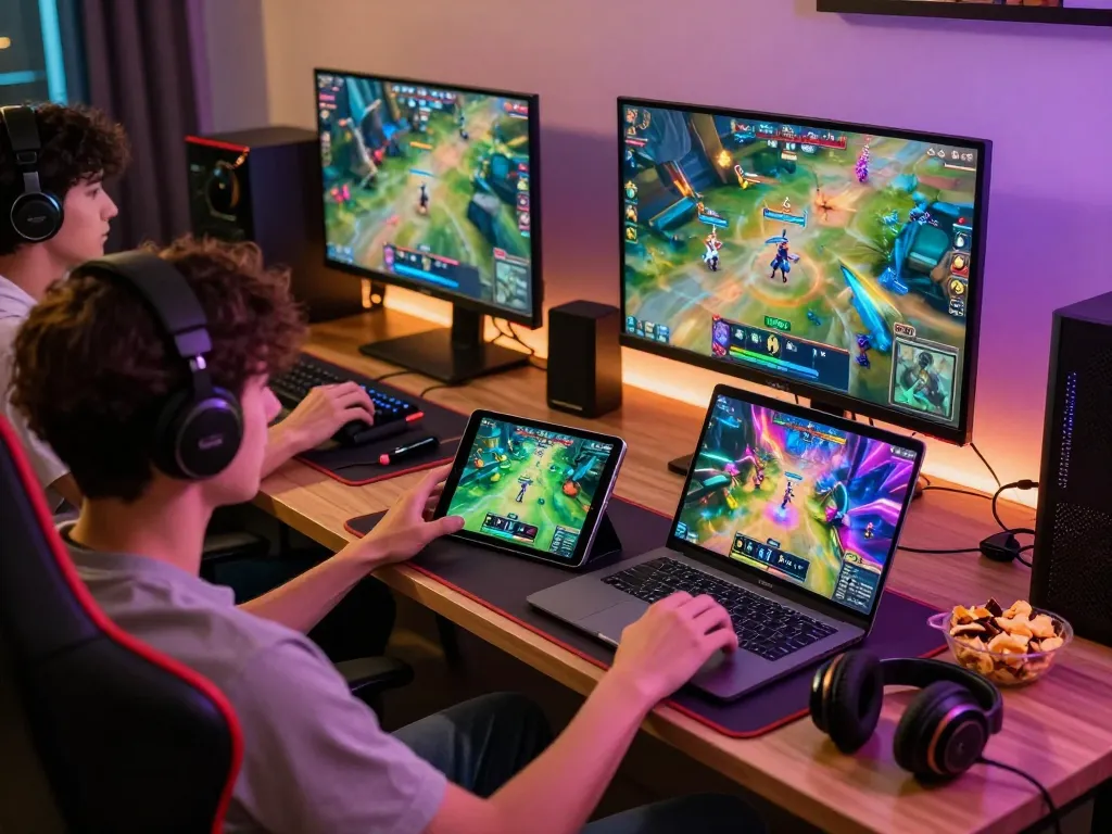 Kwin online gaming scene with players engaging in diverse games at home.