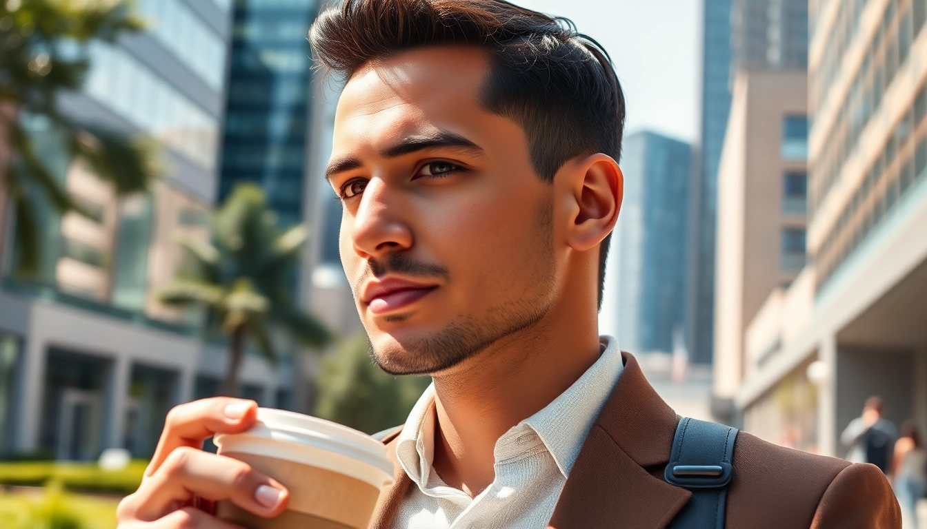 Tinder bilder zeigen einen selbstbewussten Mann in einem urbanen Hintergrund mit natürlichem Licht.