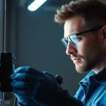 Prüfservice: Techniker führt sorgfältige Prüfung elektrischer Geräte durch, um Sicherheit zu gewährleisten.