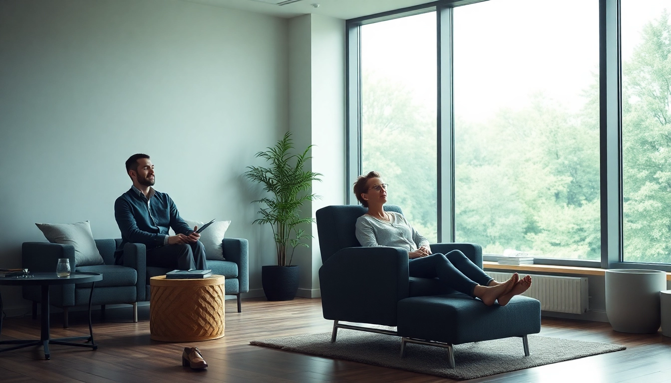 Entspannen Sie sich während einer Hypnose Hannover Sitzung in einem modernen Raum mit beruhigender Atmosphäre.