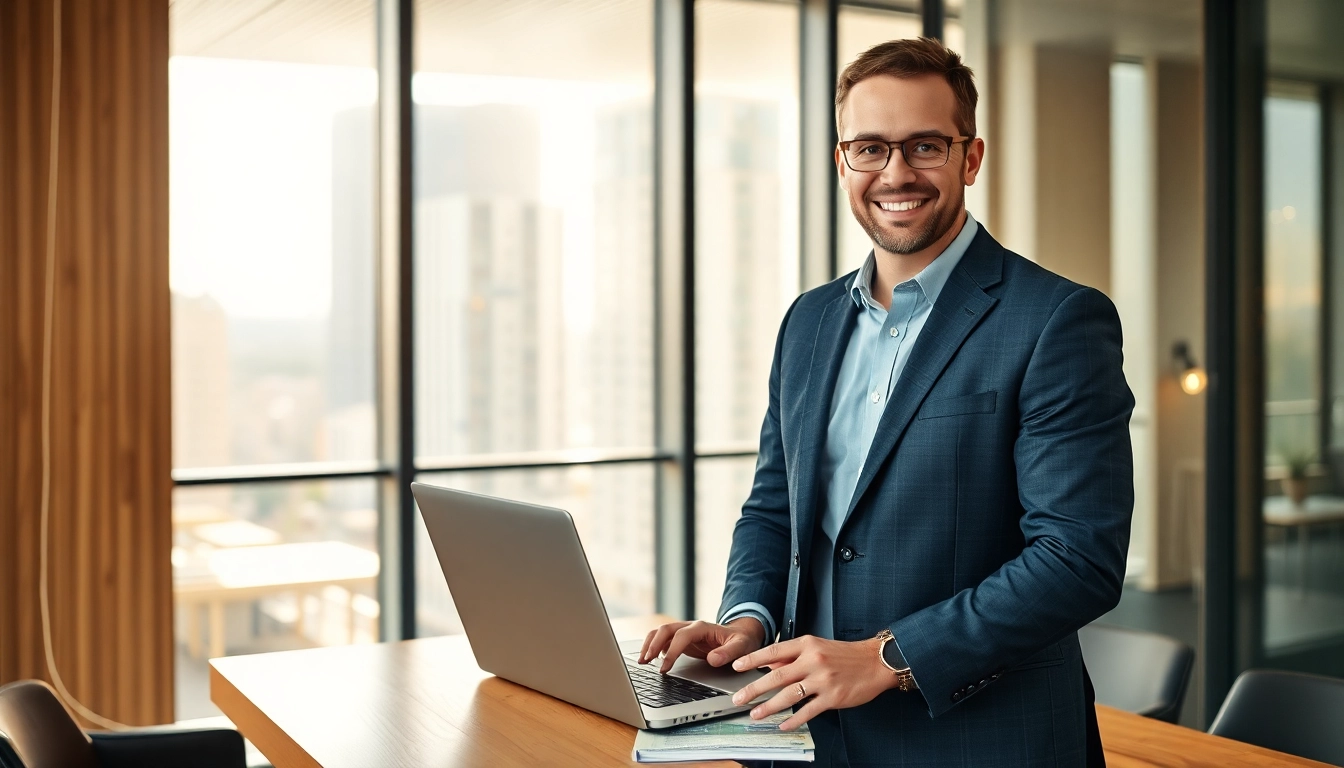 Headhunter CEO berät professionell mit modernem Laptop in ansprechendem Büro.