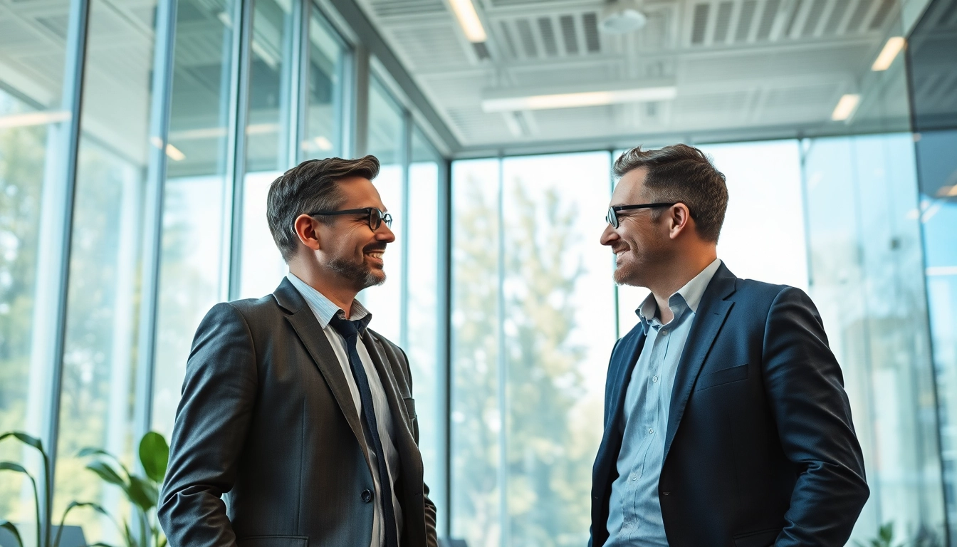 Beratungsszene zwischen einem Headhunter Nürnberg und einem Klienten in einem modernen Büro.