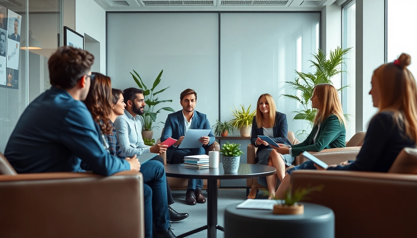 Professionals collaborating in a modern office, representing Headhunter Berlin's effective recruitment strategies.