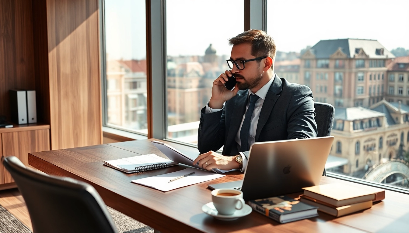 Headhunter Mannheim führt ein wichtiges Gespräch am Telefon in einem modernen Büro.