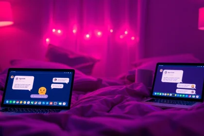 Engaging sex chat online environment with inviting ambiance and modern devices.