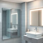 Eleganter sonni Spiegelschrank mit LED-Beleuchtung im modernen Badezimmer.