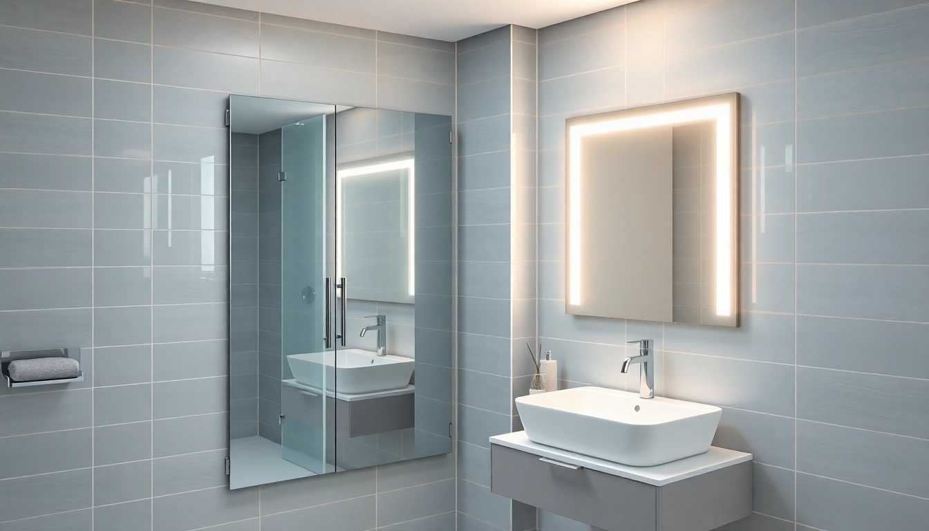 Eleganter sonni Spiegelschrank mit LED-Beleuchtung im modernen Badezimmer.