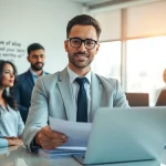 Headhunter Schweiz unterstützt Kandidaten in einem modernen Büro mit einem einladenden Ambiente.