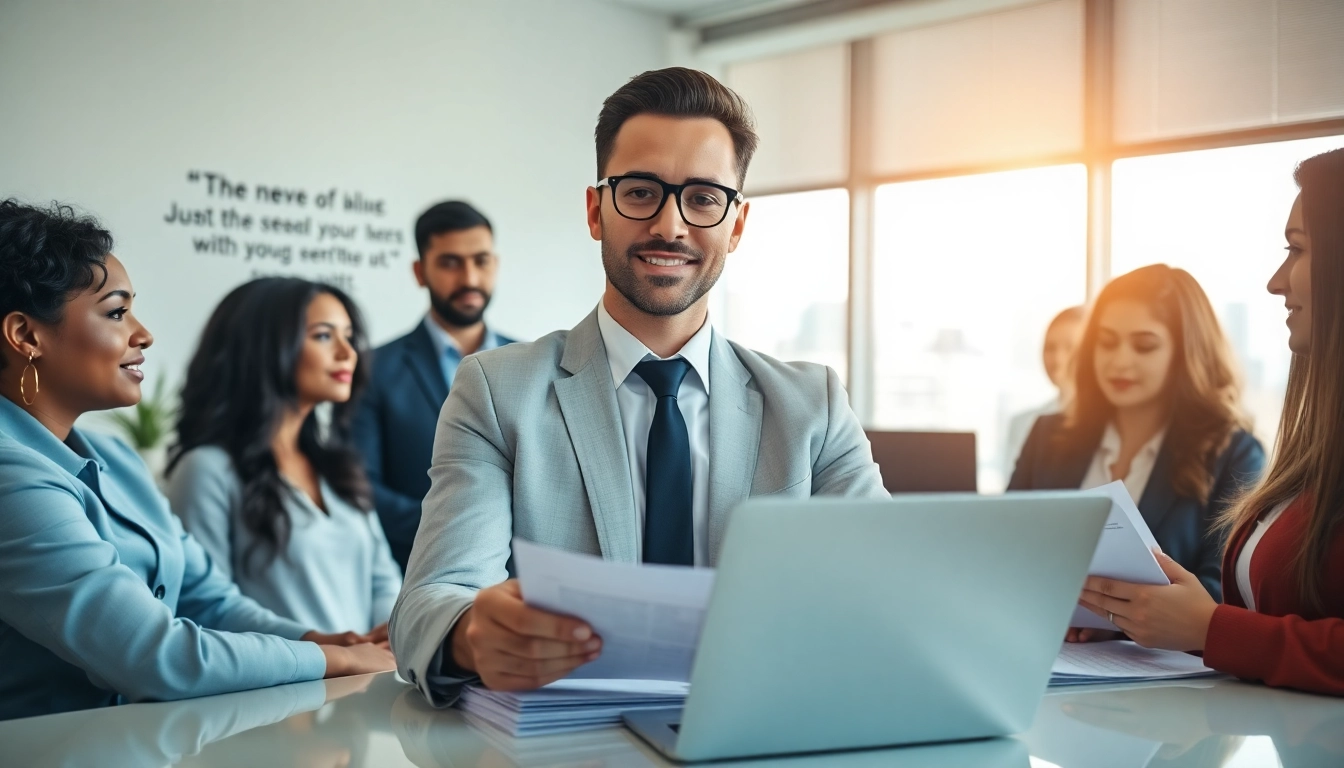 Headhunter Schweiz unterstützt Kandidaten in einem modernen Büro mit einem einladenden Ambiente.
