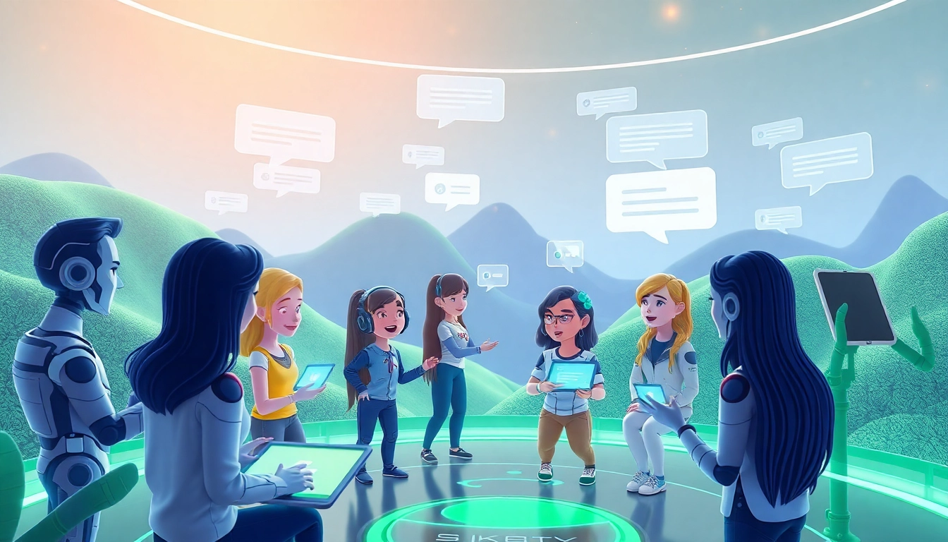Engaging scene showcasing Juicy AI characters in vibrant digital conversations.