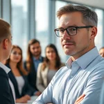 Headhunter Schweiz in modern office engaging with candidates during negotiations.