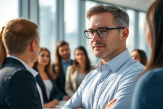 Headhunter Schweiz in modern office engaging with candidates during negotiations.