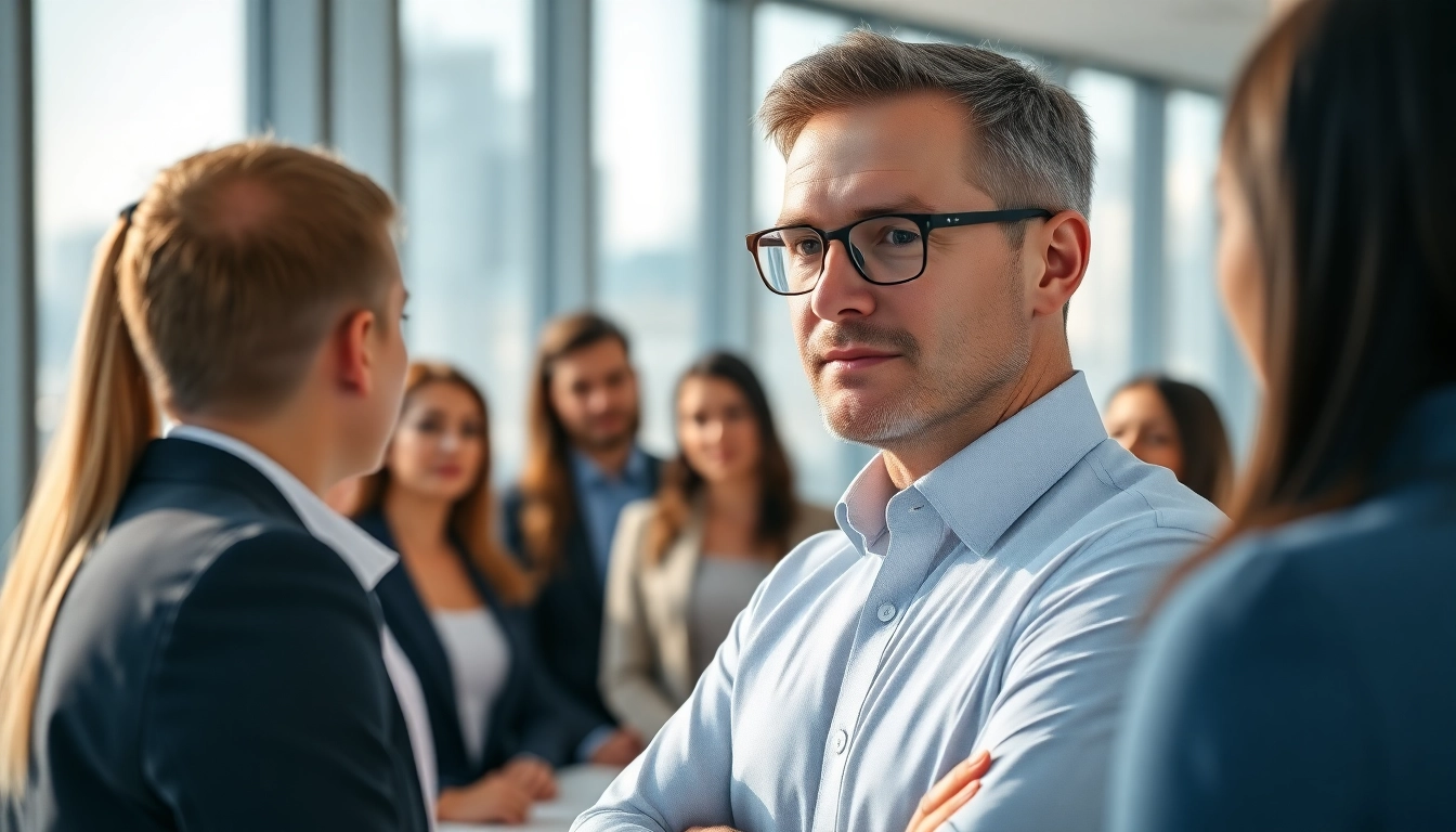 Headhunter Schweiz in modern office engaging with candidates during negotiations.
