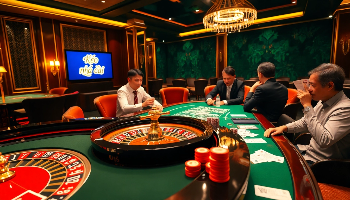 Experience the thrill of betting on kèo nhà cái 5 at an elegant casino, witnessing the excitement of card games and roulette.