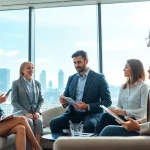 Headhunter Schweiz vermittelt Talente in einem modernen Büro mit einer vielfältigen Besprechung.