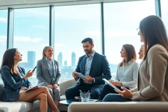 Headhunter Schweiz vermittelt Talente in einem modernen Büro mit einer vielfältigen Besprechung.
