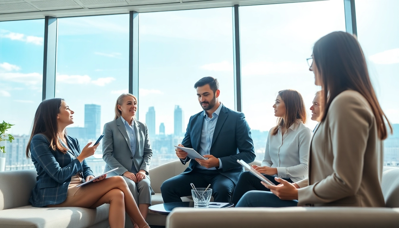 Headhunter Schweiz vermittelt Talente in einem modernen Büro mit einer vielfältigen Besprechung.
