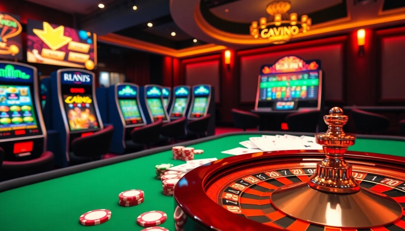 Kuwin's dynamic casino gaming experience featuring poker chips and vibrant slot machines.