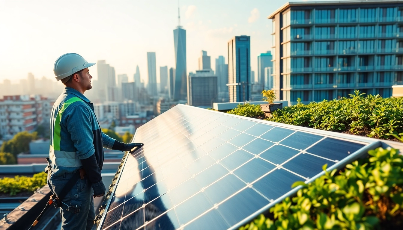 Solar Wien zeigt professionelle Installation von Solarpanels in der Stadt.