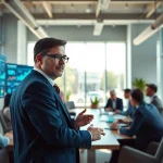 Headhunter Schweiz führt Gespräche in modernem Büro.