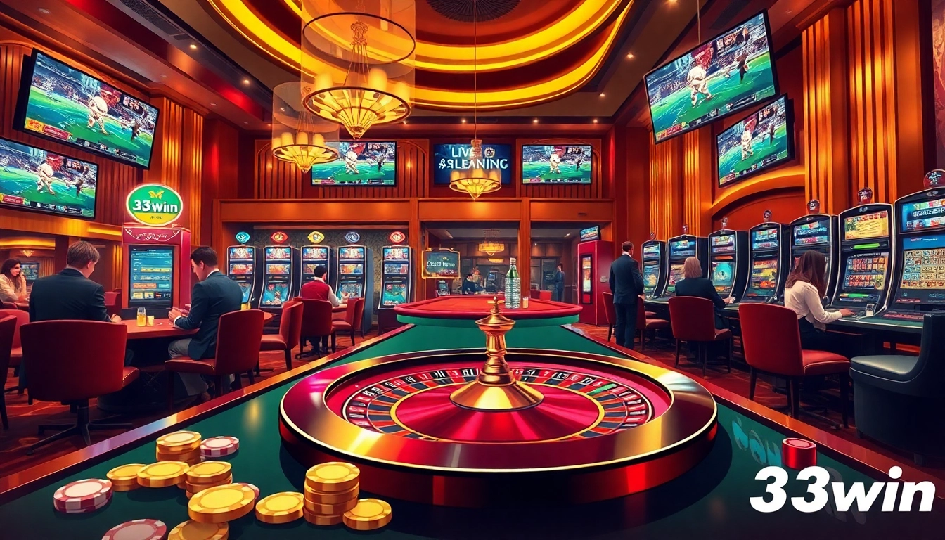 Experience the thrilling excitement of 33win's online casino with vibrant games and luxurious atmosphere.