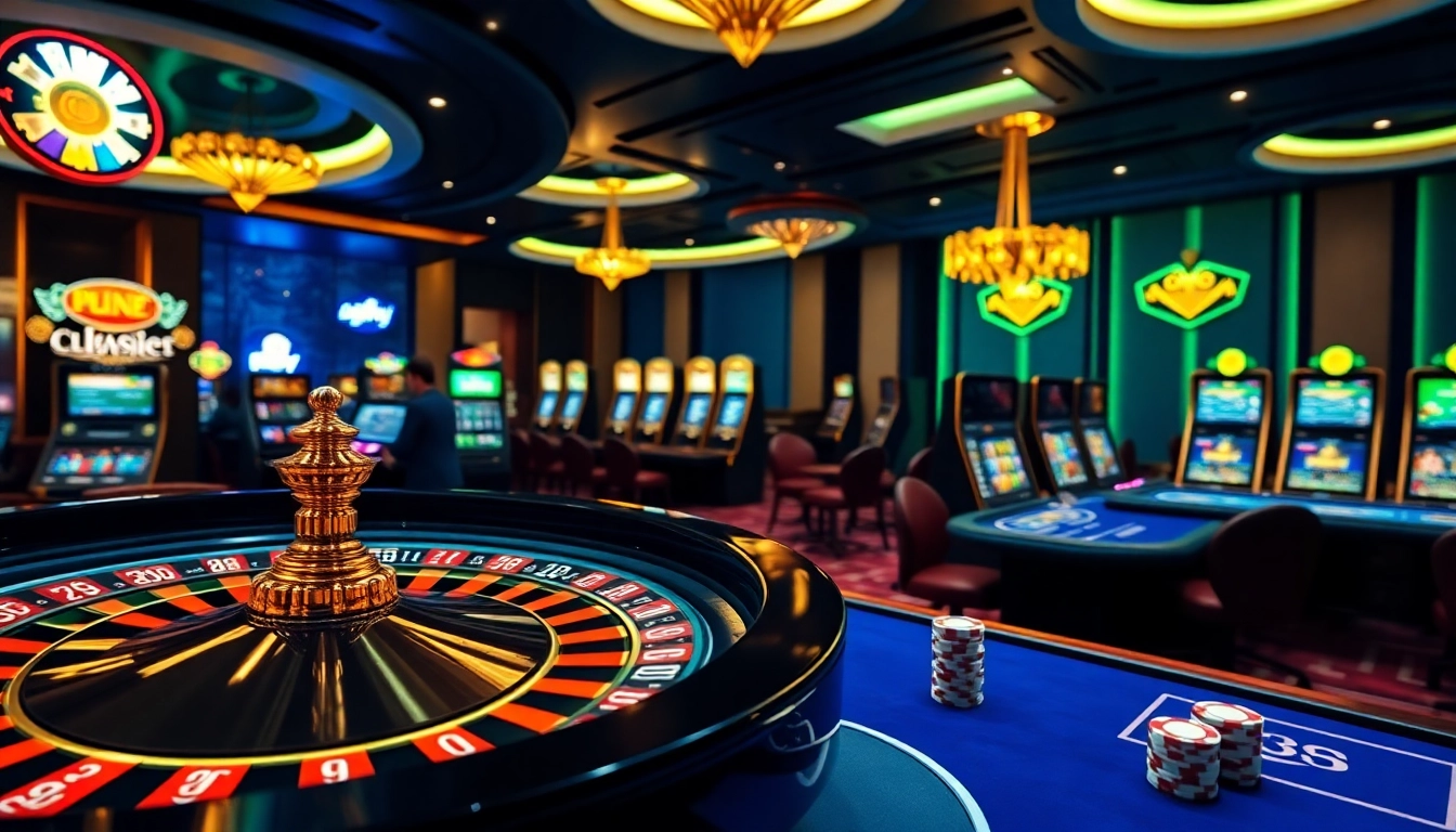 Engaged players enjoying the excitement of nhà cái bl555 with roulette wheel and poker chips.