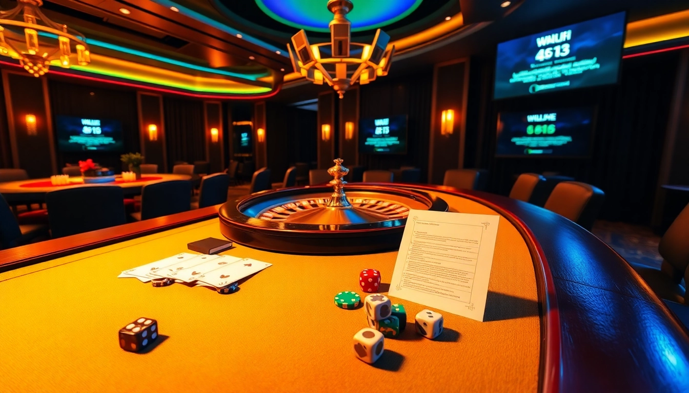 The hidden wiki dark web featured in a lively casino scene with a roulette wheel, cards, and poker chips.